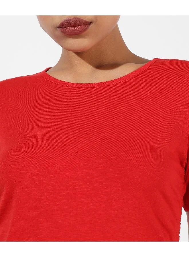 Pinacolada  Women's Solid Red Ruched Top for Women | Best Price UAE
